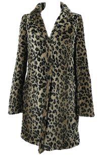 Dámsky čierno-béžový vzorovaný kožušinový kabát Oui