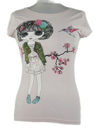 Dámské světlerůžové tričko s holčičkou H&M