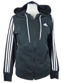 Dámská černá propínací mikina s pruhy a kapucí Adidas 