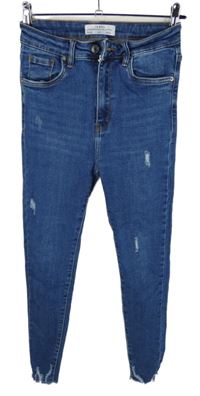 Dámské modré skinny rifle s prošoupáním 