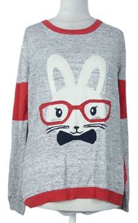 Dámsky sivo-červený sveter s králikom Next