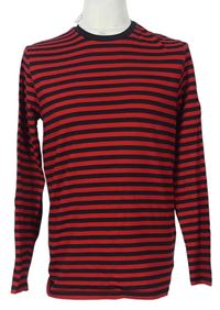 Pánske červeno-čierne pruhované tričko H&M