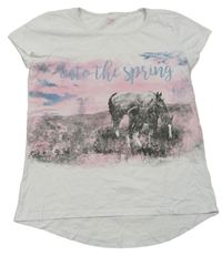 Bielo-ružové tričko s koníky a nápisom Yigga