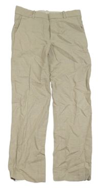 -Nové Béžové melírované slávnostné ľanové nohavice H&M