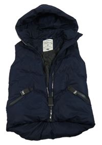 Tmavomodrá šušťáková zateplená vesta s kapucňou Tokyo laundry