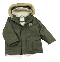 Khaki šusťáková zimní bunda s nášivkou a kapucí Kiki&Koko