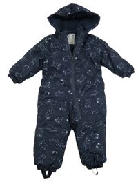 Tmavomodrá šušťáková zimná kombinéza s medveďmi a kapucňou Dopodopo