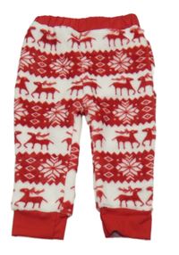 Bielo-červené vzorované chlpaté domáceé nohavice