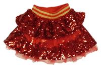 Červená flitrovaná sukňa s prúžkami