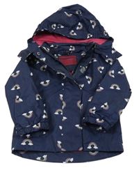 Tmavomodrá šušťáková jarná bunda s duhami a kapucňou Pocopiano