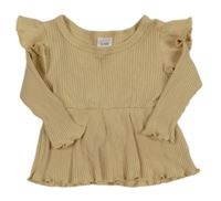 Béžové žebrované triko s volánkem 