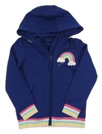Tmavomodrá propínací mikina s duhami a kapucí