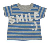 Modro-sivé pruhvoané tričko s nápisom