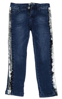 Tmavomodré elastické rifle s flitry