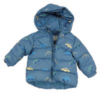 Modro-šedá šusťáková zimní bunda s auty s kapucí Sfera