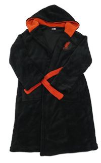 Černo-červený chlupatý fotbalový župan FC Liverpool s kapucí Zn. L.F.C