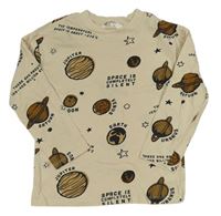 Béžové triko s planetami a nápisy H&M
