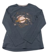 Tmavošedé triko s planetou a třpytkami 