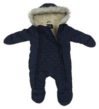 Tmavomodrá šušťáková prešívaná zimná kombinéza s kapucňou zn. Primark