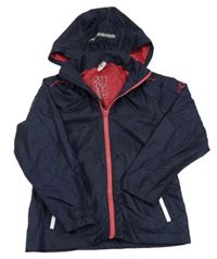 Tmavomodrá šušťáková jarná bunda s kapucňou