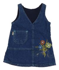 Tmavomodré rifľové šaty s kvietkami