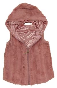 Ružová kožušinová podšitá vesta s kapucňou Knot So Bad
