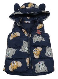 Tmavomodrá šusťáková zateplená vesta s kapucí - Tom a Jerry 