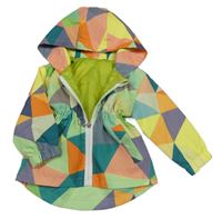 Barevná vzorovaná šusťáková jarní parka s kapucí