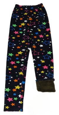 Tmavomodré plyšové zateplené legíny s hvězdami