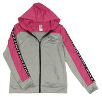 Růžovo-šedá sportovní propínací mikina s nápisem a kapucí C&A