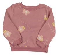 Staroružová kvetovaná mikina s nápismi