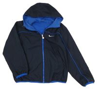 Tmavomodrá šusťáková jarní oboustranná bunda s logem a kapucí Nike