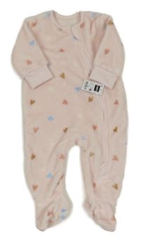 Nové - Světlerůžový chlupatý overal se srdíčky Dunnes