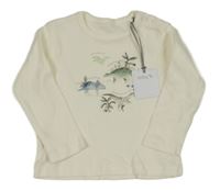 Nové - Smetanové triko s dinosaury Tu