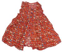 Červeno-farebné vzorované prepínaci šaty s písmeny a mačkami