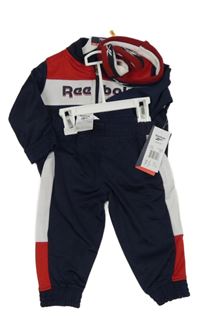 Nové -5set - Tmavomodro-bílo-červená sportovní tepláková souprava + čelenka + potítka Reebok
