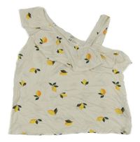 Biely asymetrický top s citrony a volánikom H&M
