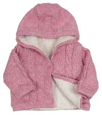 Ružovo-biely melírovaný prepínaci zateplený sveter s kapucňou Mothercare