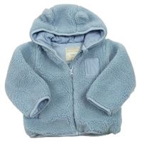 Světlemodrá huňatá zateplená bunda s kapucí Tu