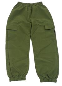 Khaki šušťákové cargo cuff nohavice Shein
