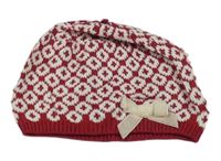 Vínovo-biela vzorovaná pletená čapica s mašlou