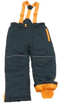 Nové - Tmavošedo-oranžové šusťákové funkční oteplovačky s odepínacími trakami zn. Little Kids