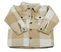 Béžovo-biela kockovaná plátenná košeľová zateplená bunda So Cute