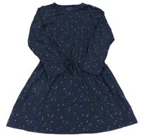 Tmavomodré bavlnené šaty s bodkami Tchibo