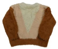 Skořicovo-ružovo-biely vzorovaný chlpatý sveter Milla Star