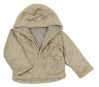 Béžový plyšový zateplený kabátek s medvídkem a kapucí George