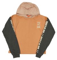 Broskvovo-šedá crop mikina s nápisem a kapucí Nutmeg