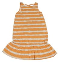 Oranžovo-bílé pruhované bavlněné šaty Yigga 