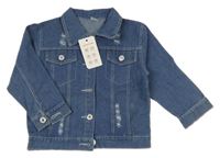 Nové - Modrá rifľová bunda s jednorožcom a vyšúchaním