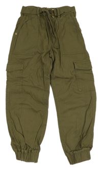 Khaki plátěné cargo cuff kalhoty s páskem River Island